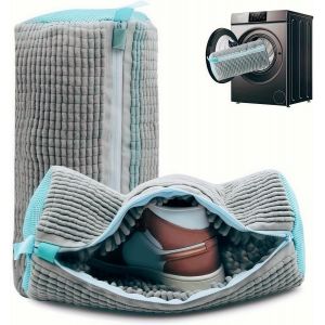 Nzqaf-2 Pièces Sac De Lavage De Chaussures Réutilisable, Sac De Lavage De Chaussures Portable À Fermeture Éclair Ykk, Protecteur De Chaussures De Machine À Laver En Maille (Gris) - Neuf