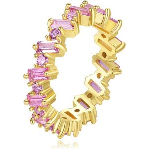 Kahfl-Bague D'&eacute;ternit&eacute; Plaqu&eacute;e En Or 18 Carats Avec Oxyde De Zirconium Rose Pour Femmes Et Filles - Neuf