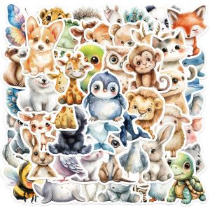 Bgiiik-50pcs Stickers Animaux En Aquarelle Autocollants Enfant Imperméable En Vinyle Pour Scrapbooking Artisanat Bricolage - Neuf