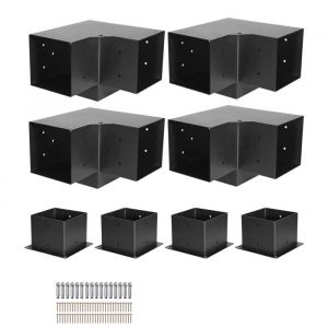 Kit De Supports Pour Pergola-Duoku-Ensemble De 8 Pi&egrave;ces-Supports De Poteaux En Bois 142x142 Mm-4 Connecteurs D'angle &Agrave; 3 Voies - Neuf