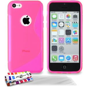 JGD-Coque Souple Ultra-Slim APPLE IPHONE 5C [Le S Premium] [Rose] de MUZZANO + 3 Films de protection &eacute;cran ""UltraClear"" + STYLET et CHIFFON MUZZANO&reg; OFFERTS - La Protection Antichoc ULTIME, ELEGANTE - Neuf