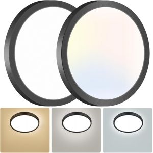 Ulteronixshop-Lot De 2 Plafonnier Led, 3 Couleurs - 3000k/4000k/6500k, 22cm Ip44 Etanche Lampe Plafond,Moderne, Rond, Lampe Salle De Bain Plafond Pour Salon,Chambre,Chambre D'enfant,Cuisine,Couloir,N - Neuf