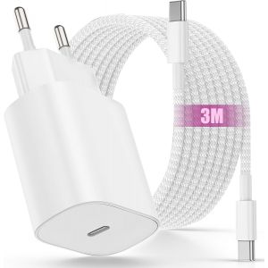 KALANKA-Chargeur iPhone 17/16/15, 25W USB C Chargeur iPad Adaptateur Rapide avec 3M C&iquest;ble USBC to C pour iPad 12.9/11 inch, Air 5 4/iPad Pro 13/11, 2020-2026 et 10e g&iquest;n, iPhone 17 Pro/15 16 Pro Max/1 - Neuf