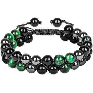 Eryi-Bracelet Homme Perle, Bracelet Pierre Naturelle Homme, Bracelet Tressé Homme Reglable, Bracelet Oeil De Tigre Bracelet Pierre De Lave Homme, Bracelets Cadeau Pour Homme - Neuf