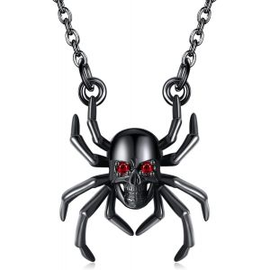 Chaîne Araignée Tête De Mort En Argent Sterling 925 Gothique Avec Pendentif En Forme De Crâne - Noir - Bijoux D'halloween - Cadeau Pour Femme,Argent Sterling,Pas De Gemme - Neuf
