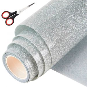 Flex Thermocollant Textile Paillet&eacute; Argent&eacute;,Vinyle Thermocollant 30x150cm,Rouleau Vinyle Thermocollant En Pet,Feuille Thermocollante Tissu Avec Ciseaux,Pour Diy V&ecirc;tement T-Shirt Pantalon - Neuf