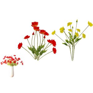 Bouquet de 2 coquelicots artificiels &agrave; longues tiges, id&eacute;al pour la d&eacute;coration int&eacute;rieure et les centres de table. - Neuf