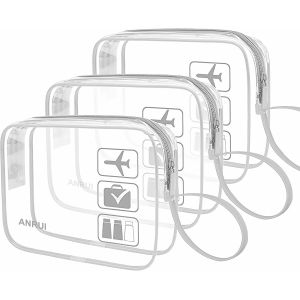 KALANKA-ANRUI Lot de 3 Trousse de Toilette Transparente, TSA Sac de Toilette Avion pour Le Transport de Liquides, PVC Imperm&eacute;able Trousse de Maquillage Voyage pour Femme Homme, Gris - Neuf