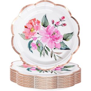 Paquet De 25 Assiettes En Carton De Mariage - Assiettes Jetables Florales De Mariage De 7 Pouces Assiettes Décoratives Pour Fournitures De Vaisselle De Fête Décor De Table - 18x18 Cm - Neuf
