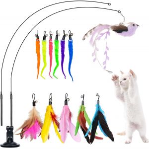 Letnerny-15 Pi&egrave;ces Jouet Chat Plume, Jouet Interactif Pour Chat Avec Ressorts Ventouses Et Grelots, Jeu Pour Chaton Interchangeable Chat Jouets En Plumes, Canne A Peche Jouet Baguette Jouet De Chat - Neuf