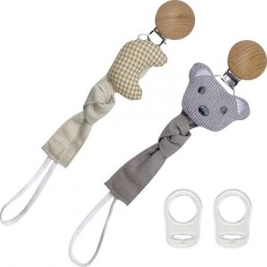2 Pcs Attaches-Sucettes Tissu,Attache Tetine De Motif Ours Avec Pince Tetine Bois Accroche Tetine Coton Personnalis&eacute;,Porte Tetine Bebe Id&eacute;al Cadeau Pour Nouveau-N&eacute; Enfant Gar&ccedil;on - Neuf