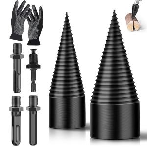 JEXNOVASHOP-Foret de Fendage de Bois 31mm+41mm, Foret Fendeur de Bois avec 4 Poign&eacute;es de Forage, Fendeur de Bois Conique C&ocirc;ne &agrave; Vis pour Fendeuse de B&ucirc;ches, pour Fendeuses de B&ucirc;ches pour Coupe Bois - Neuf