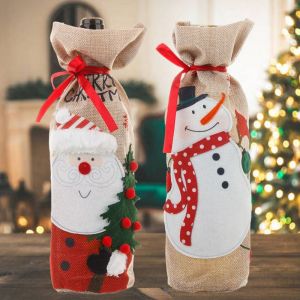 2pcs de No&euml;l D&eacute;coratives en Lin, Broderie de la Bouteille de Vin Rouge S - Neuf