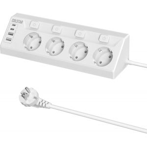 Multiprise avec USB C et USB, 4 prises, commutable individuellement, 16 A, 4000 W, avec c&acirc;ble de 2 m, pour cuisine, bureau, maison, atelier - Neuf