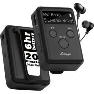 Mini Go DAB Radio num&eacute;rique de poche portable, mini radio de sport DAB personnelle, clip de sport et &eacute;couteurs de longueur XL, batterie rechargeable, charge rapide, 20 stations pr&eacute;r&eacute;gl&eacute;es, noir - Neuf