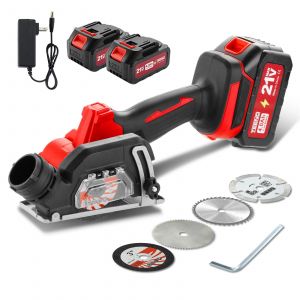 Mini Sega Circolare, 2 Batterie da 4000 mAh, 20000 giri/min, Sega Circolare a Batteria con 4 Lame (76 mm), Adatta per Legno, Piastrelle e Metallo - Neuf