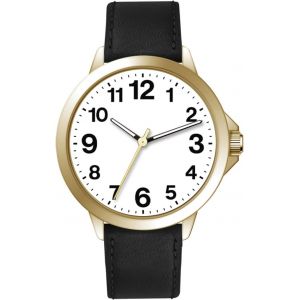 Eryi-Montre Pour Homme En Cuir Noir, Boîtier Doré, Cadran Blanc, Lecteur Facile, 45 Mm, Montre À Quartz Analogique Avec Chiffres Arabes, Classique Étanche, Blanc., Classique - Neuf