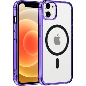 KAL-Coque Magn&eacute;tique Pour Apple Iphone 12/Iphone 12 Pro 6.1"",Compatible Avec Magsafe Recharge Sans Fil,Translucide Givr&eacute; Etui Pc Dur + Tpu Bumper Antichoc Anti-Rayures Protection Housse,Violet - Neuf