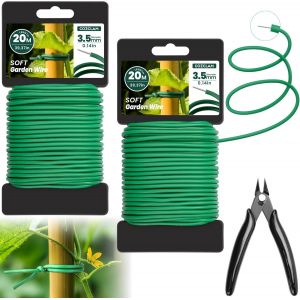NouvelHorizonstore-2 x 20m Fil de Fer Jardin avec Coupe, 3.5mm Fil de Fer Cloture, Fil de Fer Vert de Plastique pour Le Jardinage, Tomates, Fil de Fer Souple Loisir Creatif pour Organiser Les C&acirc;bles, - Neuf