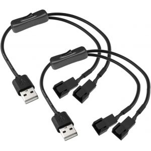 KALANKA-Lot de 2 Double Interrupteur de Ventilateur 4Broches vers USB on Off Câble Adaptateur d'alimentation Répartiteur 1 à 2 Voies USB vers 4Broches 3Broches PWM 5V connecteur de Ventilateur - Neuf