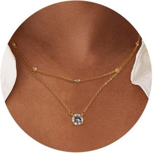 Colliers Femme Argent, Collier Pendentif Pour Femmes, Double Collier Femme Colier, Longueur Ajustable Collier Femme, Cadeau Pour Anniversaire,No&euml;l,F&ecirc;te Des M&egrave;res,Saint Valentin - Neuf