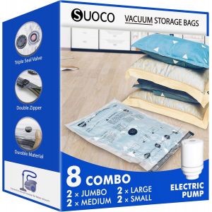 SUBZONAL-Sacs de Rangement Sous Vide 8 Combo avec Pompe &Eacute;lectrique de Compression &Eacute;tanches Gain de Place pour V&ecirc;tements, Literie, Couettes, Sacs Sous Vide pour Maison - Neuf
