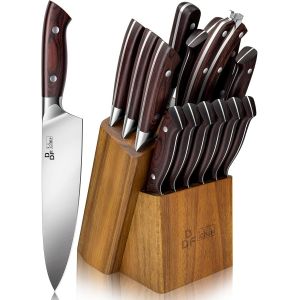Mevronisshop-Set Couteau Cuisine 16 Pi&egrave;ces Ensemble Set De Couteaux Cuisine Avec Bloc, Japonais En Acier Inoxydable Avec Aiguiseur Ciseaux Couteaux De Chef Professionnels Ultra Tranchants - Neuf