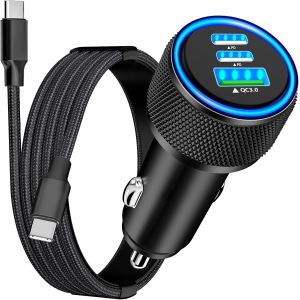 Eryi-[Certifié Apple Mfi] Chargeur De Voiture Iphone 16 Charge Rapide, 3 Ports 67w Usb-C/Usb-A Allume-Cigare Pd/Qc Avec Charge Rapide Type-C + Câble Tressé Type-C Pour Iphone 16 15 Pro/Galaxy/Pixel - Neuf