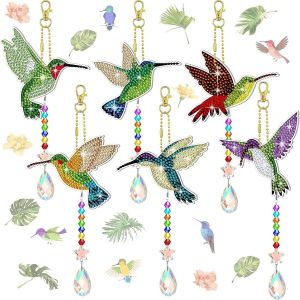 Oayew-Diamond Painting Portes-Cl&eacute;s, 6pcs 5d Diy Peinture Diamant Portes-Cl&eacute;s Pendentif, Oiseaux Migrateurs Diamond Art Keychain Pendentif Pour Sac &Agrave; Dos Sac &Agrave; Main D&eacute;coration, Cadeau De Gar&ccedil;on Filles - Neuf