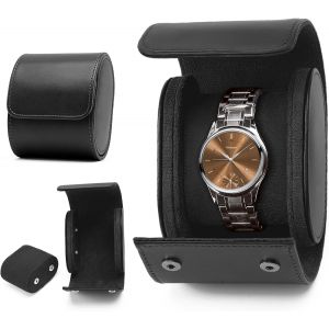 Kal-Boîte À Montres À 1 Emplacements, Coffret À Montres En Cuir Pu, Écrin, Étui À Montre Voyage Oîte De Montres De Voyage Pour Boîte De Rangement,Coussinets Amovibles - Noir - Neuf
