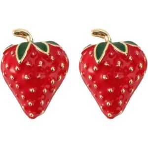 Kal-Lot De 2 Boucles D'oreilles En Forme De Fraise - Boucles D'oreilles Cor&eacute;ennes En Zircone Cubique - Boucles D'oreilles En Zircone Cubique Rouge - Aiguille En Argent S925, Mittel, Corne, Pas De - Neuf