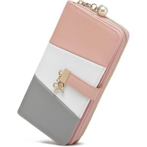 CAUC-Portefeuille Long pour Femme en Simili Cuir - &Eacute;l&eacute;gant avec Fermeture &Eacute;clair, Compartiments Cartes et Poche T&eacute;l&eacute;phone pour No&euml;l et Les F&ecirc;tes - Neuf