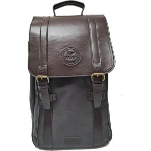 KALANKA-Ryanair Sac à dos vintage 40 x 20 x 25 cm, Toile grise et cuir végétalien marron - Neuf