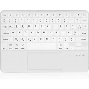 Clavier Avec Touchpad Pour Ipad/Ipad Pro/Air/Samsung Tablet/Huawei/Lenovo, Azerty Clavier Bluetooth Avec Pavé Tactile Compatible Ios/Windows/Android, Blanc - Neuf