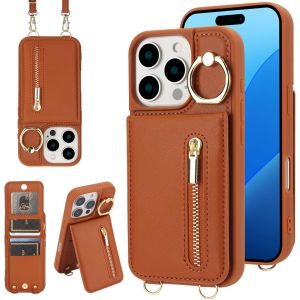 Maa-Coque Pour Iphone 13 Pro Max Coque Etui Avec Sangle Réglable Portefeuille En Cuir Anti-Rfid Pochette Magnétique Flip Case Étui Cover Housse Protection Avec Anneau-Marron - Neuf