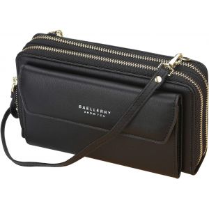 RFCBC-Sacs Bandoulière Femme Pochette Téléphone Portable Sac à Bandoulière pour Téléphone avec Porte Cartes et 2 Fermeture Eclair Femme Portefeuille en Cuir PU avec Longue Réglables Bandoulière (Noir - Neuf