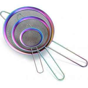 Eryi-Ensemble De 3 Pièces De Tamis À Mailles Fines Arc En Ciel, Tamis À Farine Colorée En Acier Inoxydable Pour La Cuisson, Passoire À Thé Matcha Couleur Mutile, Séparateur De Sauce,Tamis À Pâtes Pas - Neuf