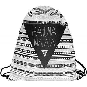 MAA-Hakuna Matata Sacs à cordon Style Aztèque Motif Aztèque Couleur Blanc Noir Sac Jute Sac Branché Sac de Gym Sac - Neuf