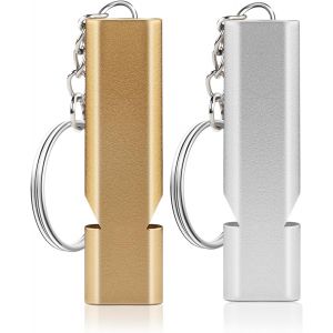 Sifflet De Survie Double Tube En Alliage D'aluminium, Haute Puissance Sonore 120 Db, Avec Cl&eacute; De Suspension &iquest; Pour Sports, Randonn&eacute;e, Entra&icirc;nement Animal (Argent Et Or) - Neuf