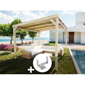 Pergola En Bois Dijon Avec Toit 400 X 400 Cm + 4 Supports - Maderland - Neuf