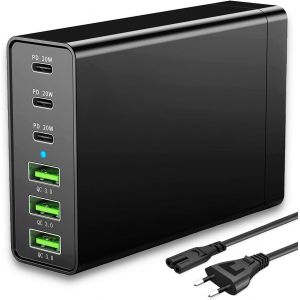 Chargeur Usb C, 96 W, Gan 6 Ports, Station De Charge Rapide, Chargeur De Bureau Compatible Avec Iphone Samsung, Xiaomi, Tablette, Montre Intelligente - Neuf