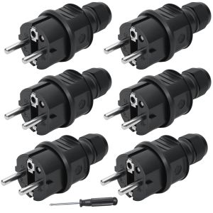 6Pcs Fiche Male, Prise Electrique Male 250v 16a, IP44 Protection, Fiche Male Prise Electrique, Fiche Prise Electrique Male Noire pour Câble Intérieur et Extérieur, Tournevis Inclus - Neuf