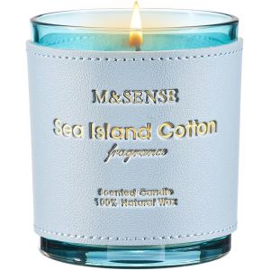 Bougie Parfum&eacute;es Coton Sea Island-Bougie Fra&icirc;cheur Marine 283g,Ar&ocirc;me Oc&eacute;anique pour Salle de Bain,Cadeau Homme Minimaliste ou Cadeau Anniversaire - Neuf