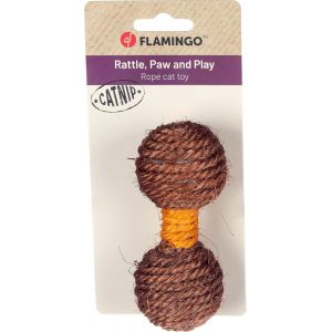 Kal-Jouet Pour Chat Justo Haltère Brun & Jaune - 11,8x5x5cm - Avec Bruit De Cliquetis Et Cataire - Neuf
