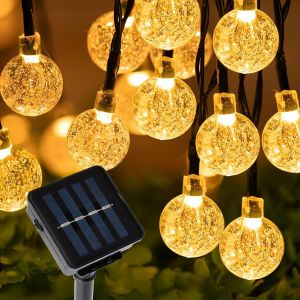 KAL-Guirlande Lumineuse Solaire, 7M 50Led Boule De Cristal Lumières De Fée Avec 8 Modes Étanche Guirlande Lumineuse Exterieure Solaire Pour Noël Jardin Terrasse Cour Mariages Camping - Neuf