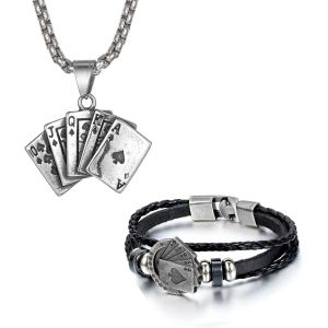 Kal-Collier Unique Rétro Pour Homme Motard, Collier Acier Inoxydable Pendnetif Motif Cartes Collier Bohême Vintage Ethnique Fantaisie Cadeaux Anniversaire Noël - Neuf