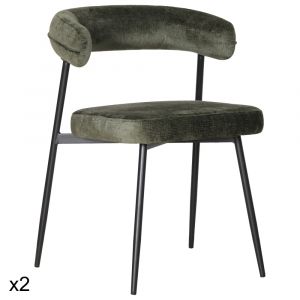 Lot de 2 chaises en tissu vert THEA - Neuf