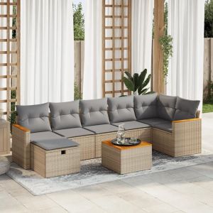 Salon De Jardin Avec Coussins 8 Pcs Beige Résine Tressée - Neuf