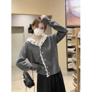 Pull En Tricot Polaire Arctique À Manches Longues Avec Capuche En Dentelle Et Boutons Nacrés Pour L'automne Et L'hiver - Neuf