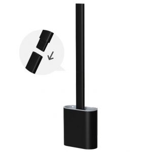 Brosse de toilette (noire), brosse de toilette en silicone avec support en acier inoxydable pour un nettoyage en profondeur, montage au sol ou au mur, - Neuf